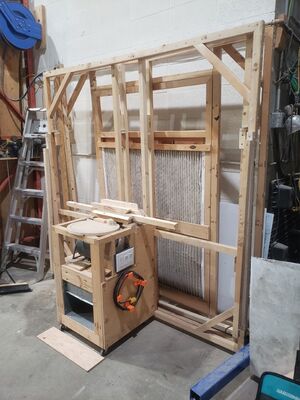 Paint Booth with collapsible side walls - Stowed in storage