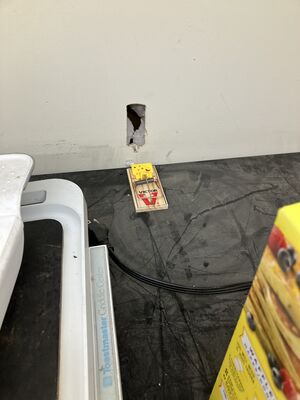 On top of the snack machine - against the back wall, under the utility hole in the drywall
